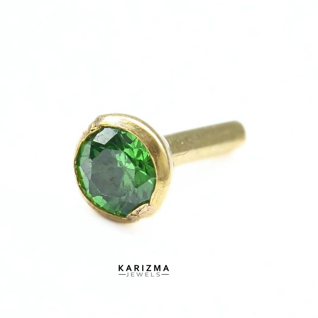 14K Real Gold Women Green Round CZ daily wear Nose stud nose ring Push Pin