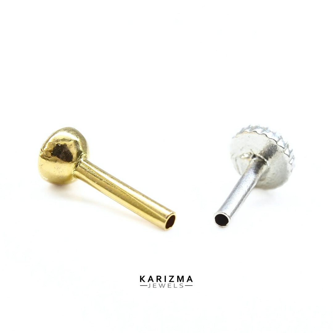 14K Real Gold Women Green Round CZ daily wear Nose stud nose ring Push Pin