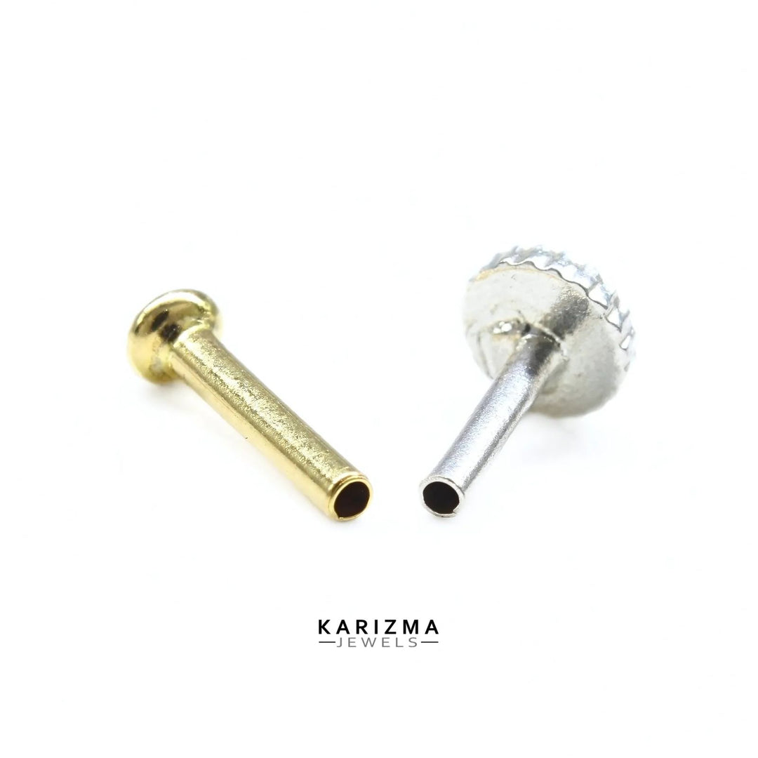 14K Real Gold Women Green Round CZ Very small Nose stud nose ring Push Pin