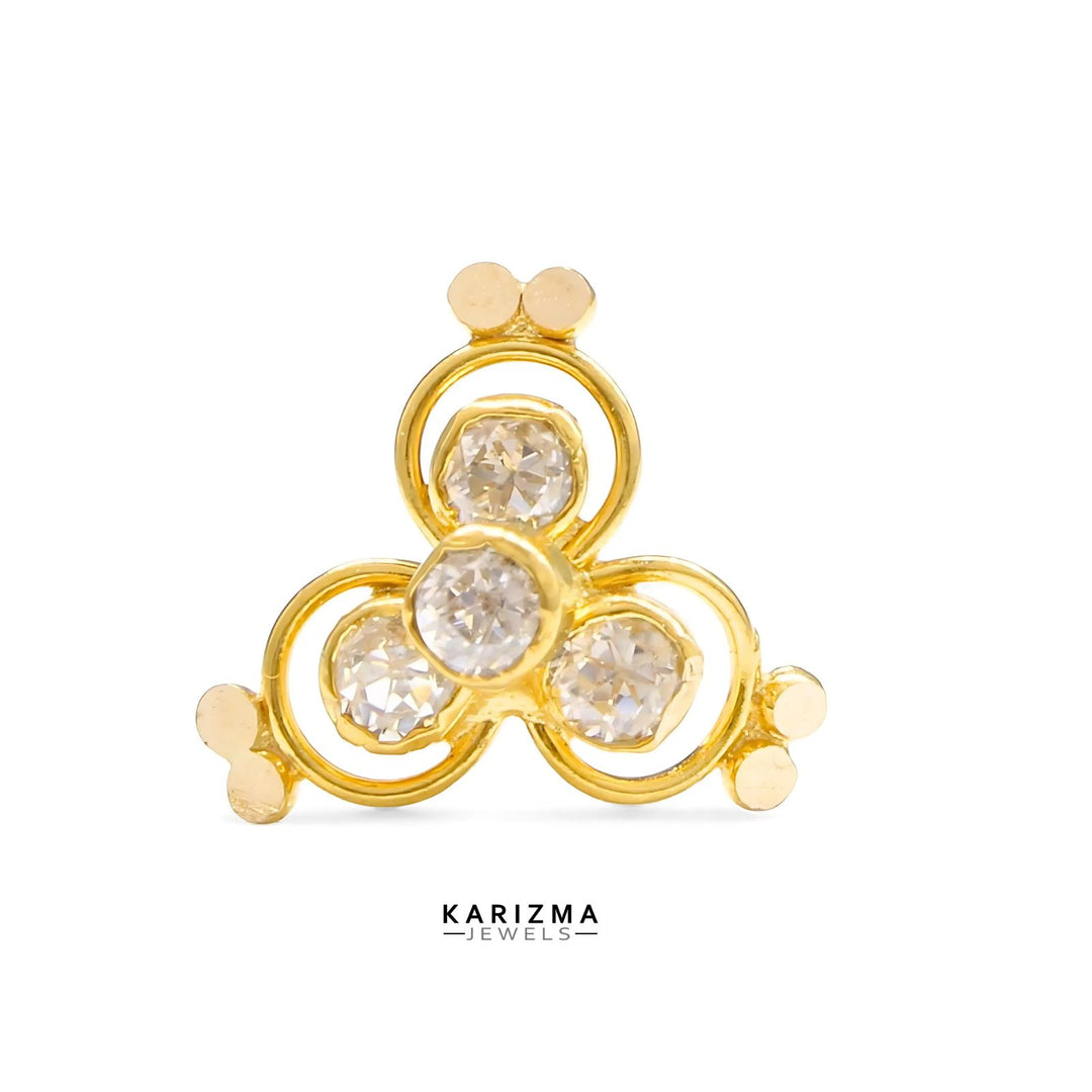 14K Real Gold Women White CZ floral design Nose stud nose ring Push Pin