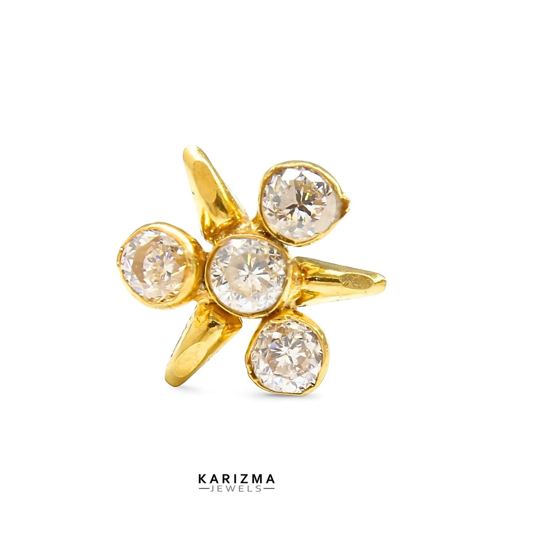 14K Real Gold Women White CZ Star style daily wear Nose stud nose ring Push Pin