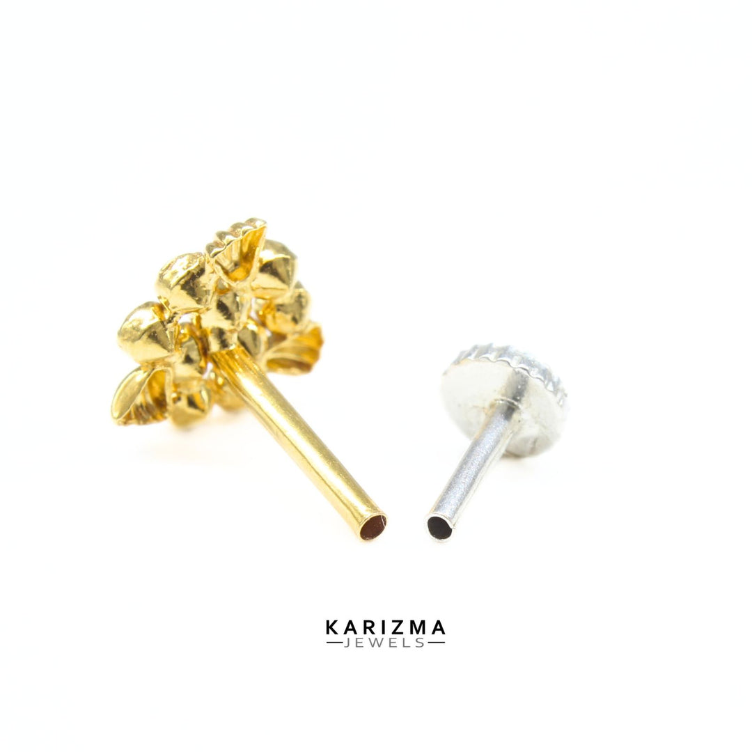 New Trendy 14K Real Gold Women White CZ Nose stud nose ring Push Pin