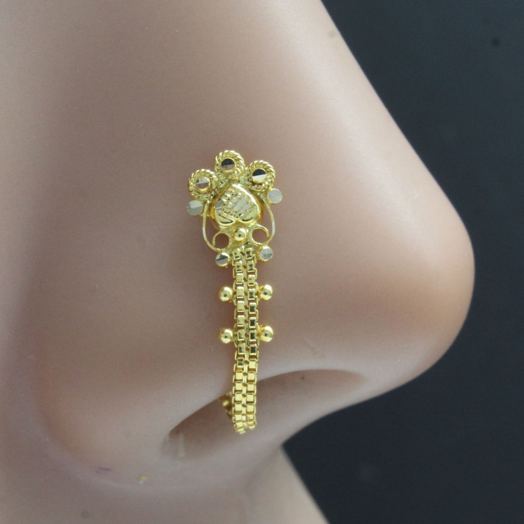 14k Real Gold Indian Chain Style Women Excellent gifting Nose Stud Pin