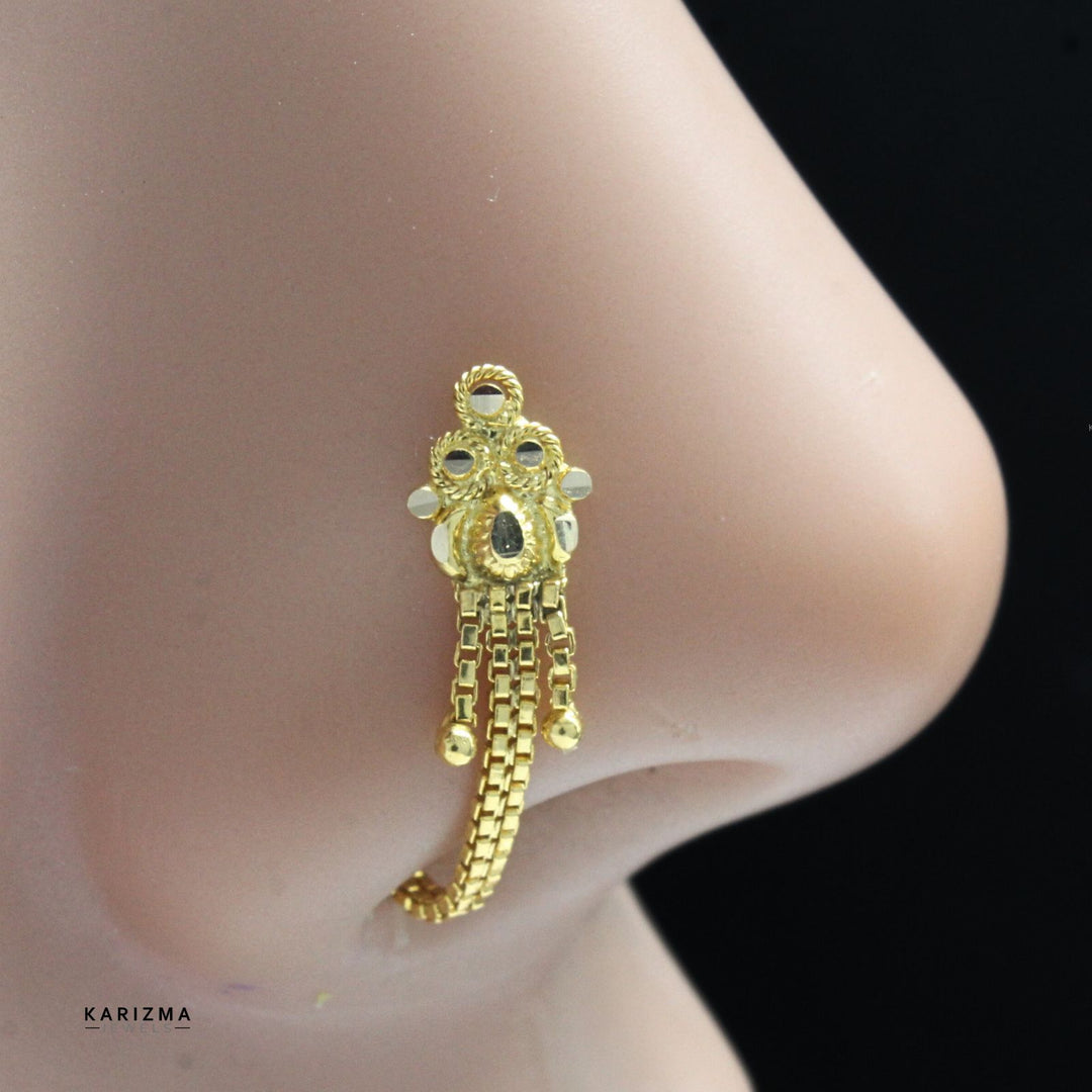 14k Real Gold Indian Chain Style Women gifting Nose Stud Pin