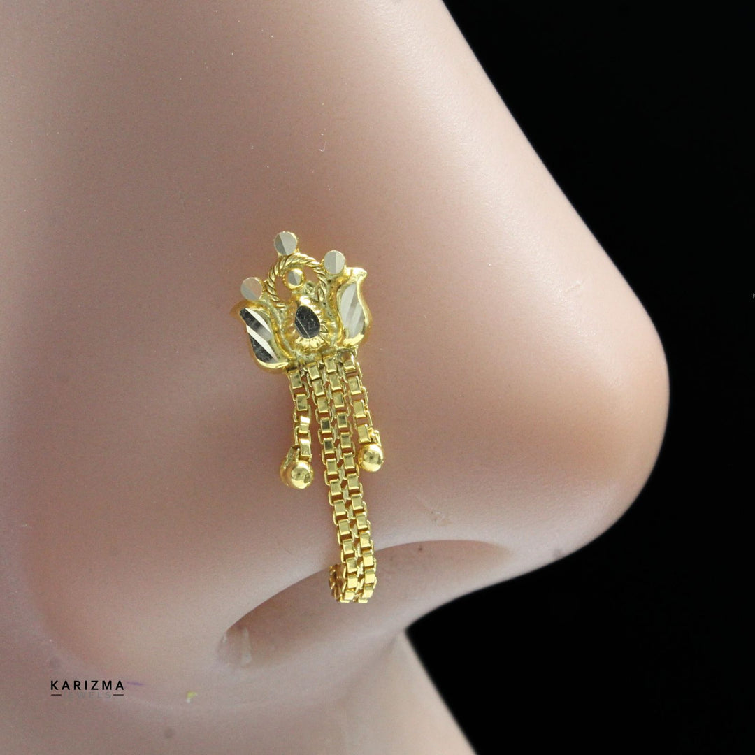 14k Real Gold Indian cultural design Chain Style Women Nose Stud Pin