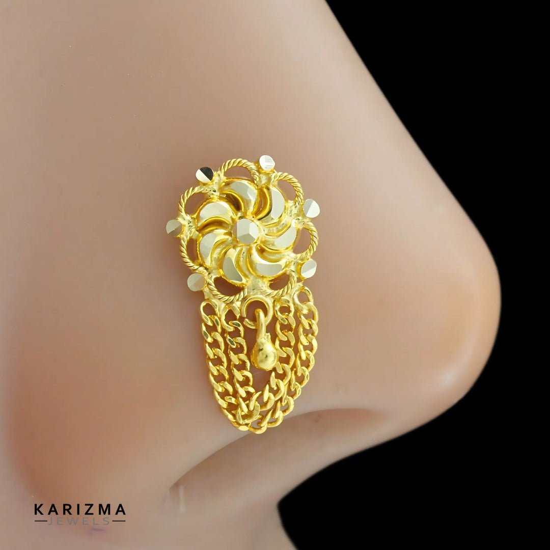 14k Real Gold Indian Women party wear dangle Nose Stud Push Pin