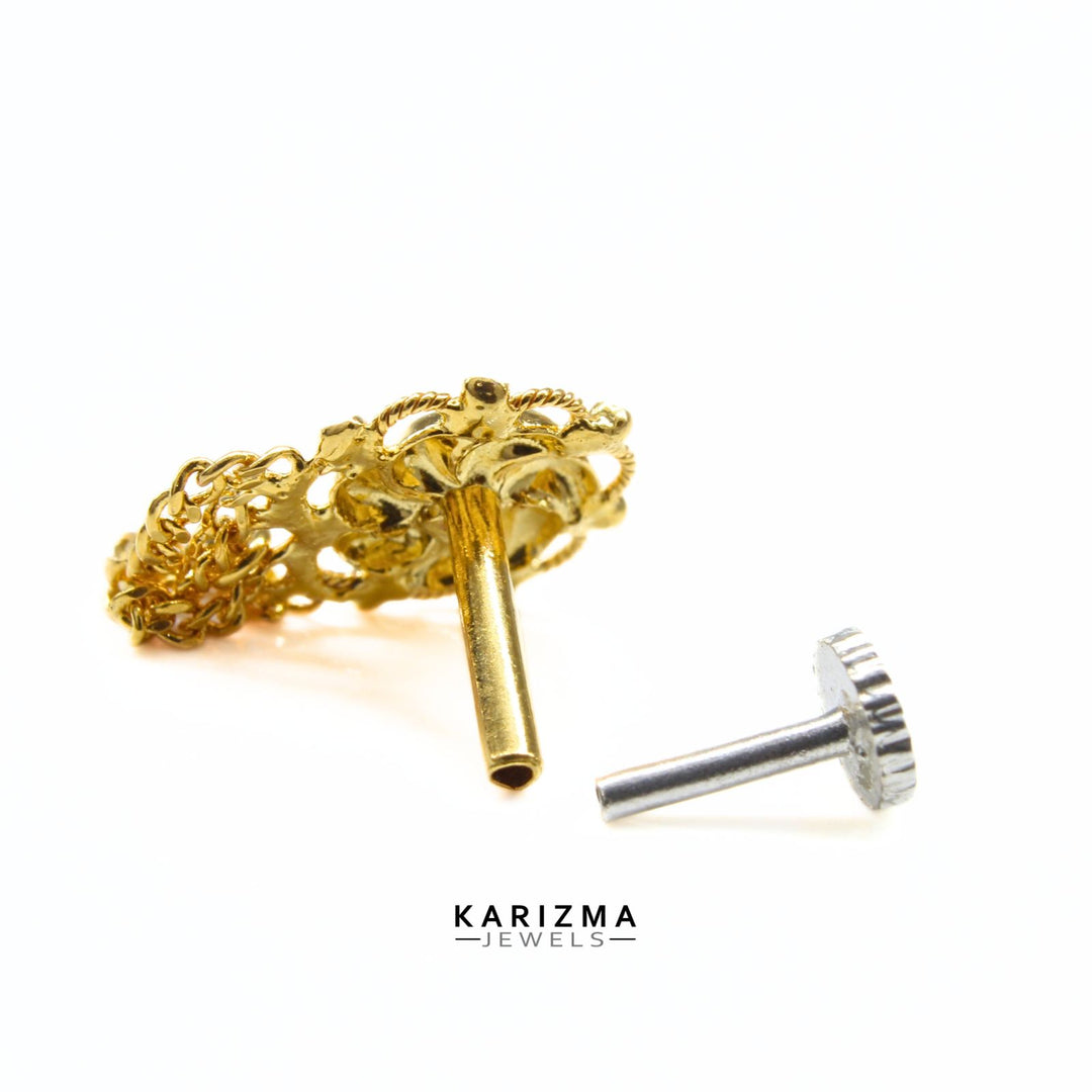 14k Real Gold Indian Women party wear dangle Nose Stud Push Pin