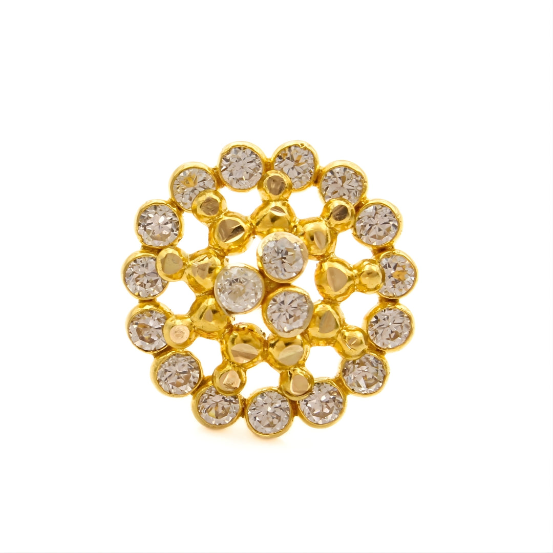 18K Real Gold White CZ Floret Nose Ring Push Pin Nose Stud