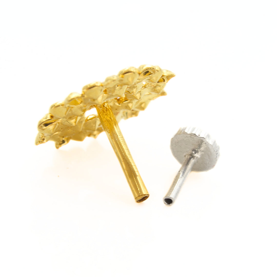 18K Real Gold White CZ Floret Nose Ring Push Pin Nose Stud