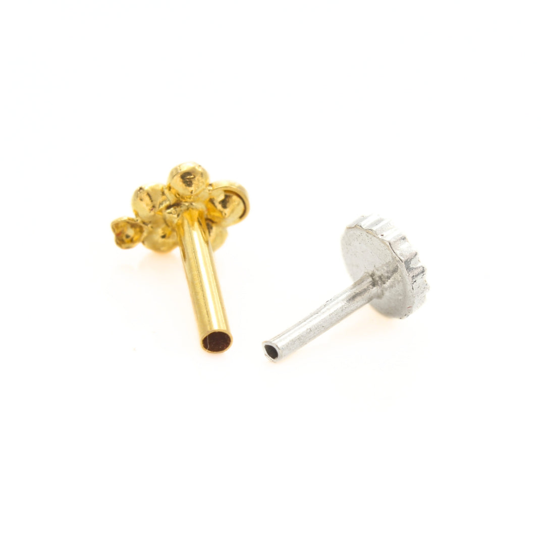 18K Real Gold Blooming White CZ Nose Ring Push Pin Nose Stud