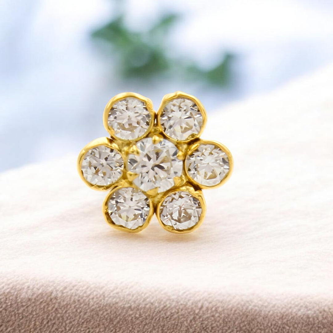 Cute 18K Real Gold White CZ Nose stud nose ring Push Pin
