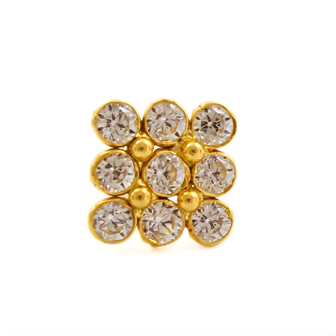18K Real Gold White CZ Square Nose stud nose ring Push Pin