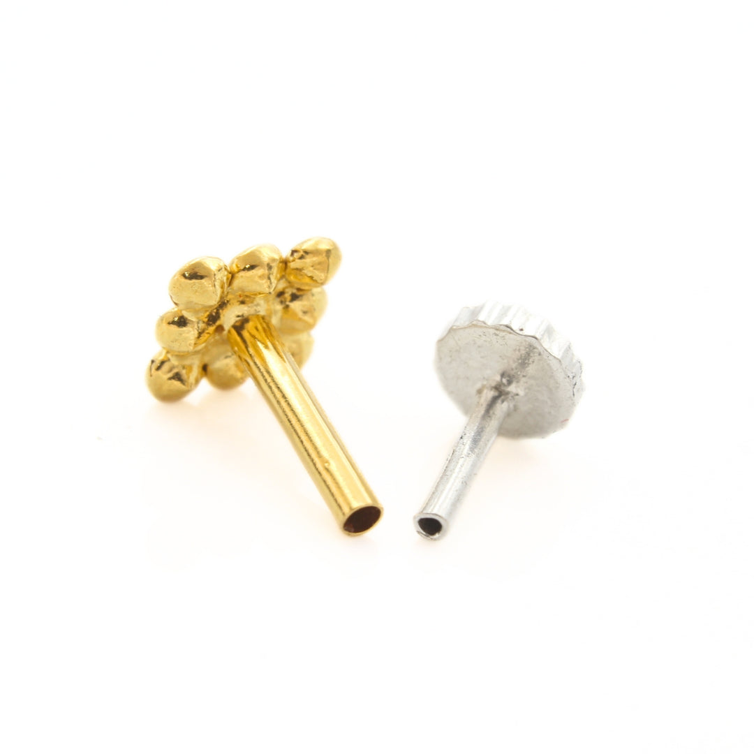 18K Real Gold White CZ Square Nose stud nose ring Push Pin