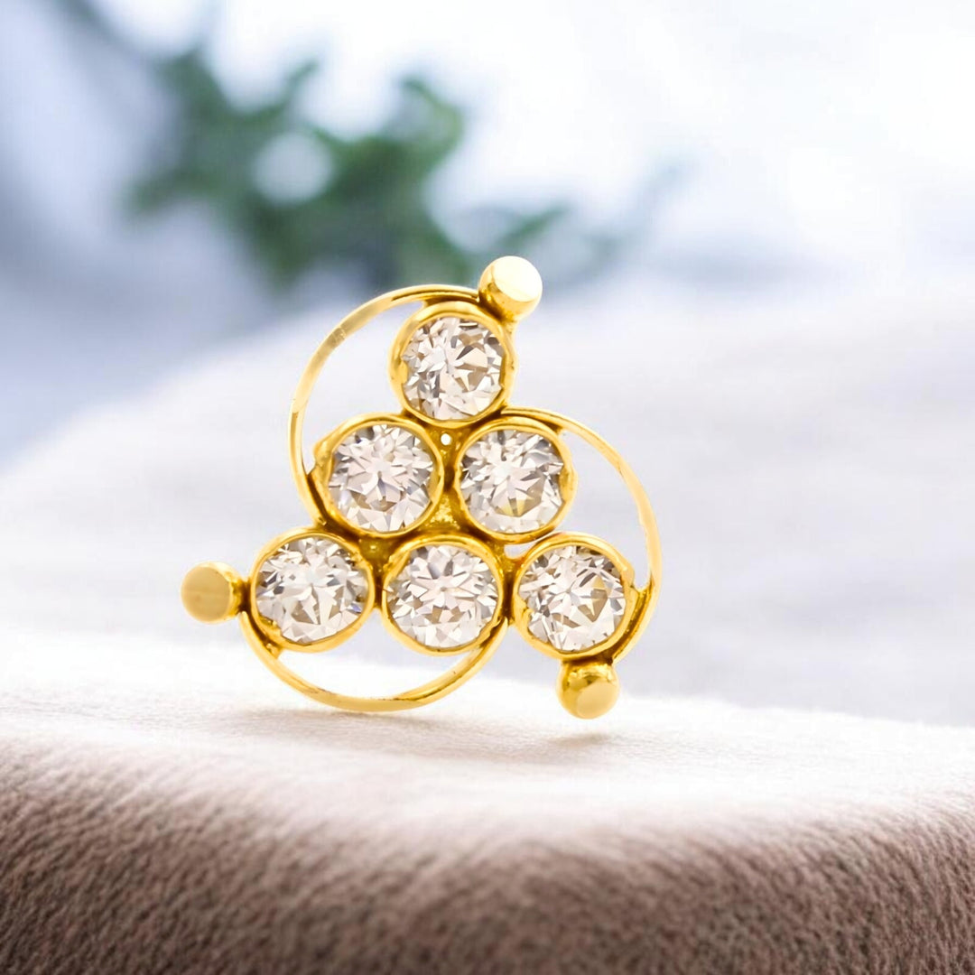 Daily Wear 18K Real Gold White CZ Nose stud nose ring Push Pin