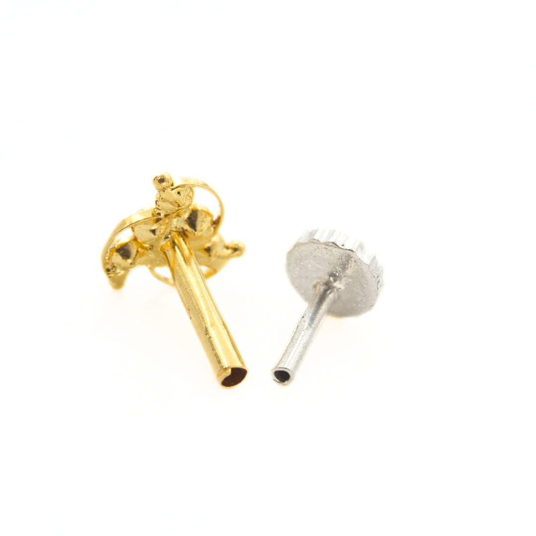 Daily Wear 18K Real Gold White CZ Nose stud nose ring Push Pin