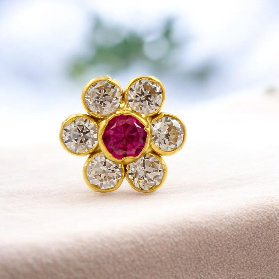 Small 18K Real Gold Pink White CZ Nose stud nose ring Push Pin