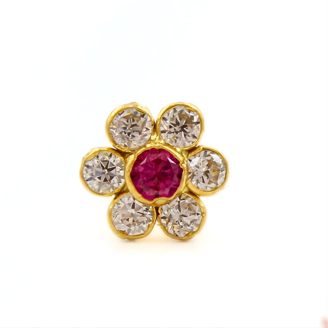 Small 18K Real Gold Pink White CZ Nose stud nose ring Push Pin