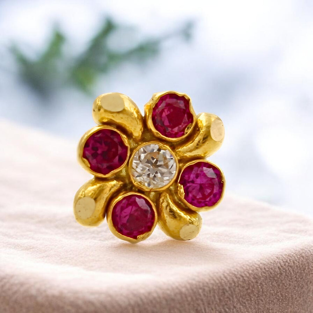 18K Real Gold Pink White CZ Square Design Nose stud nose ring Push Pin