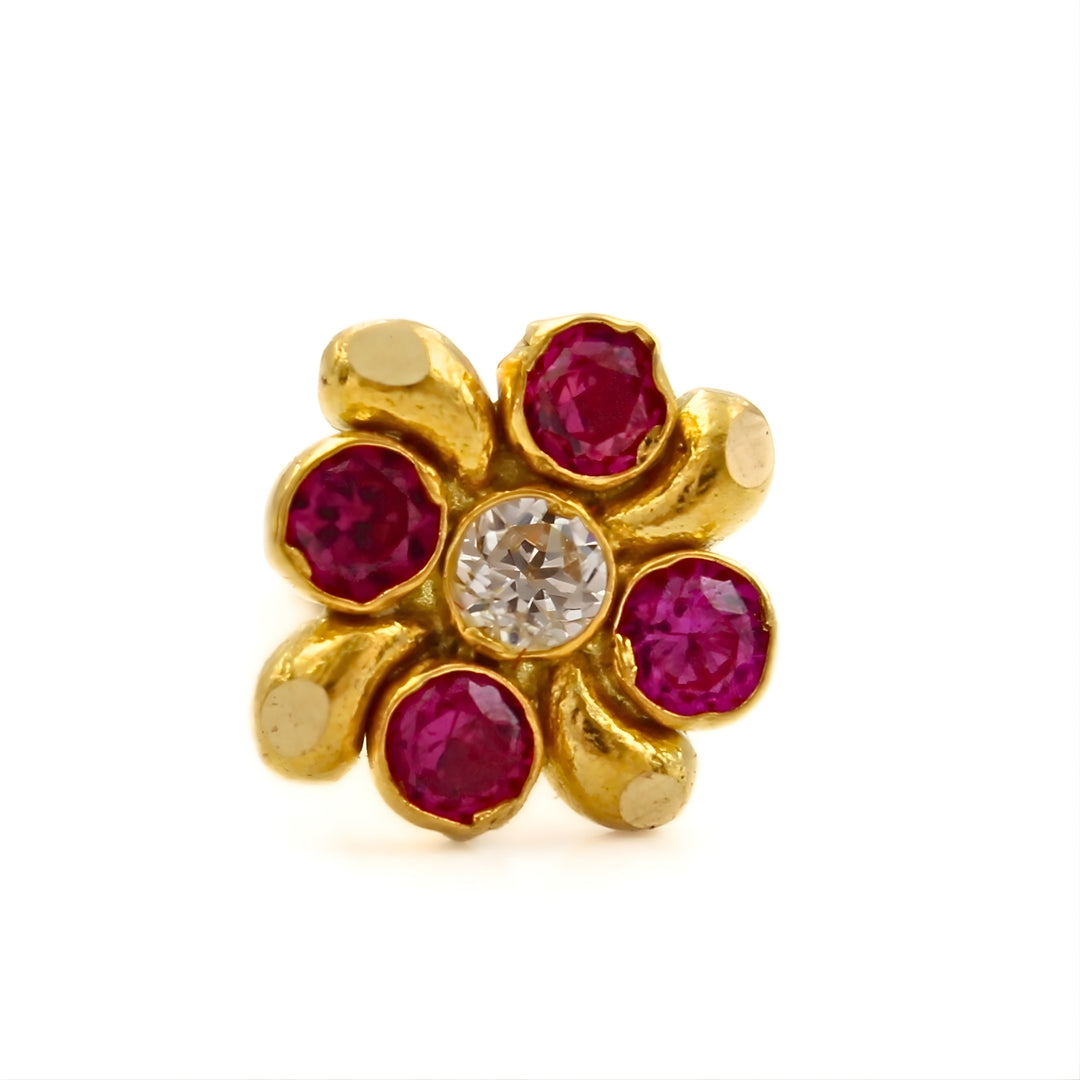 18K Real Gold Pink White CZ Square Design Nose stud nose ring Push Pin