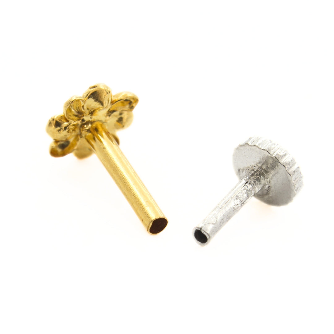 18K Real Gold Pink White CZ Square Design Nose stud nose ring Push Pin