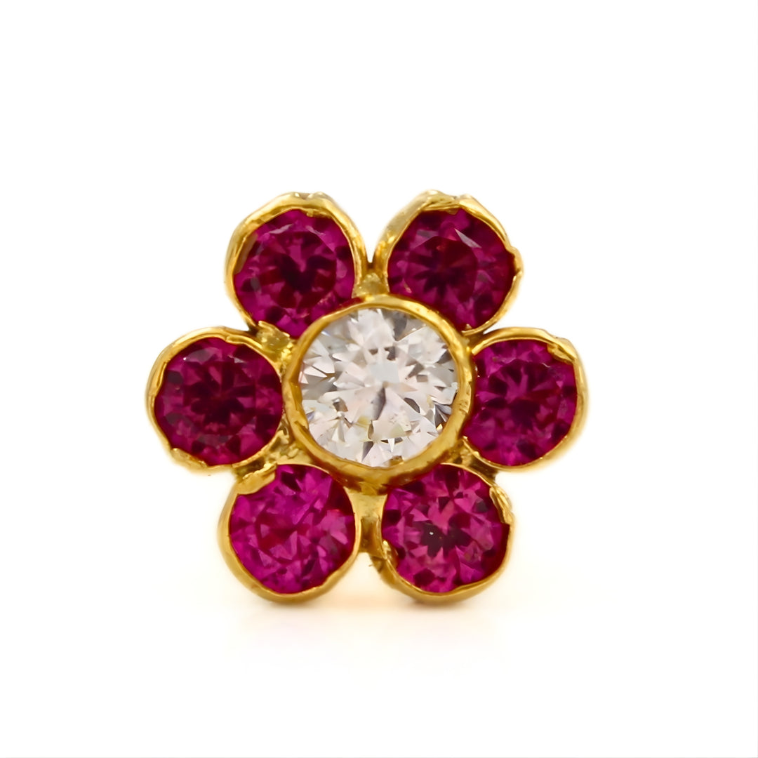 Flower 18K Real Gold Pink White CZ Nose stud nose ring Push Pin