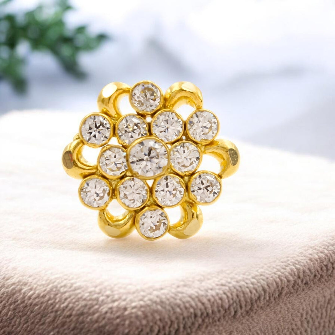Ethnic Floral 18K Real Gold White CZ Nose stud nose ring Push Pin
