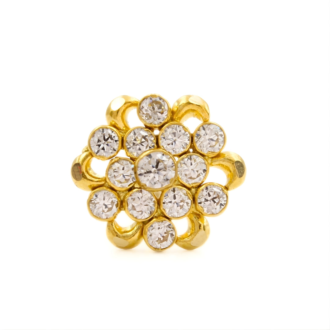 Ethnic Floral 18K Real Gold White CZ Nose stud nose ring Push Pin