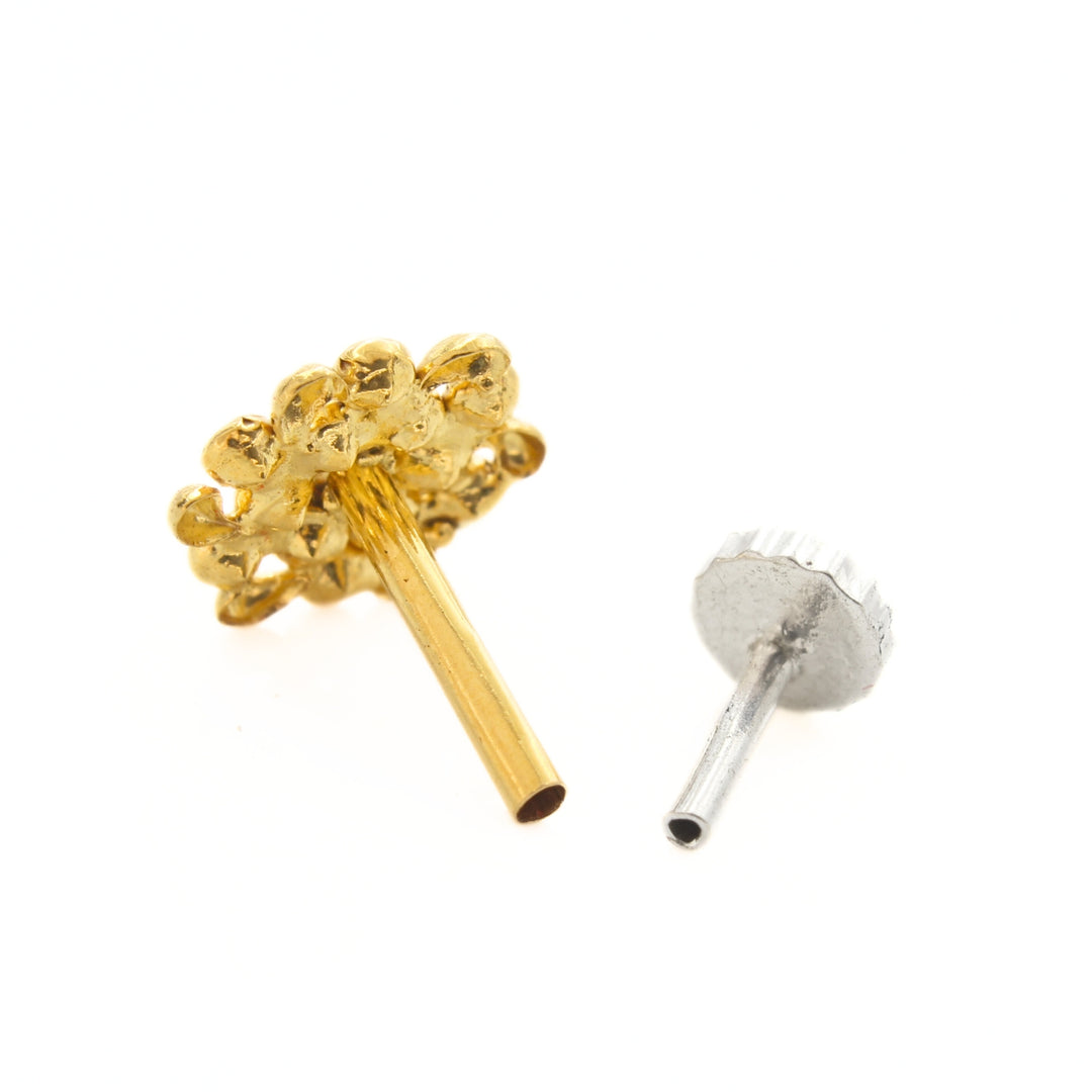 Ethnic Floral 18K Real Gold White CZ Nose stud nose ring Push Pin