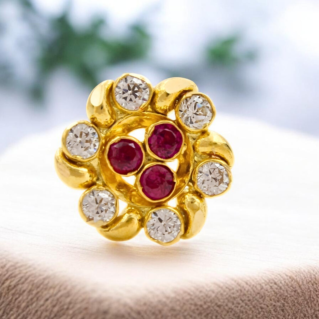 Flower Design 18K Real Gold Pink White CZ Nose stud nose ring Push Pin