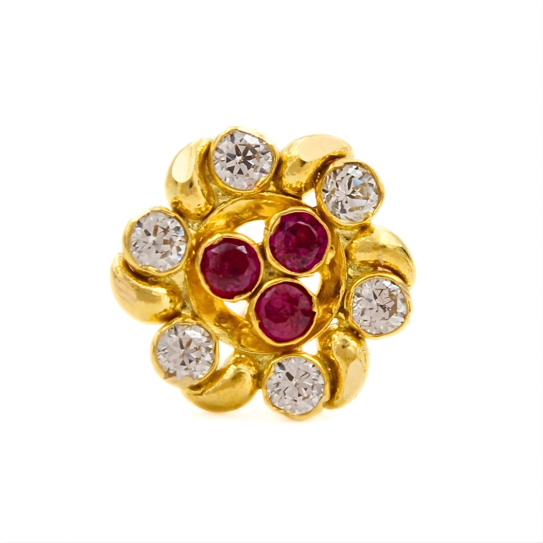Flower Design 18K Real Gold Pink White CZ Nose stud nose ring Push Pin