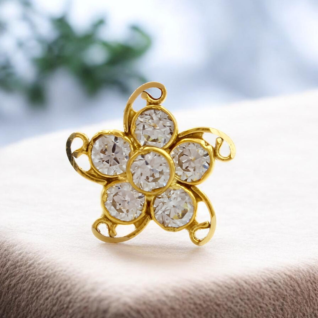Star design 18K Real Gold White CZ Nose stud nose ring Push Pin