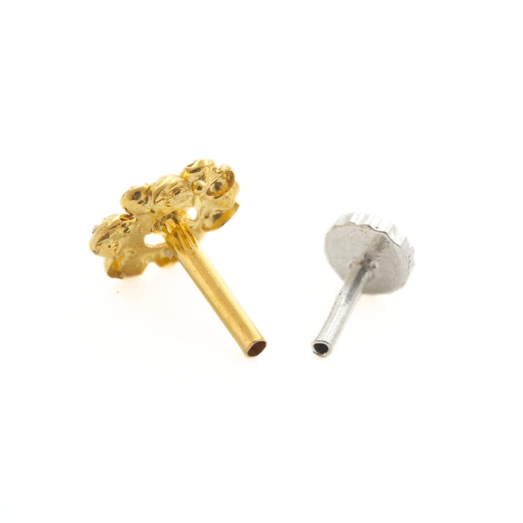 Flower Design 18K Real Gold Pink White CZ Nose stud nose ring Push Pin