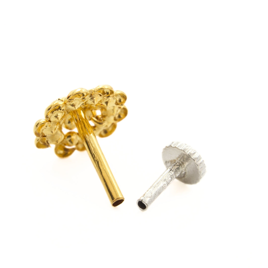 18K Real Gold Black White CZ Bloom Sparkle Nose stud nose ring Push Pin