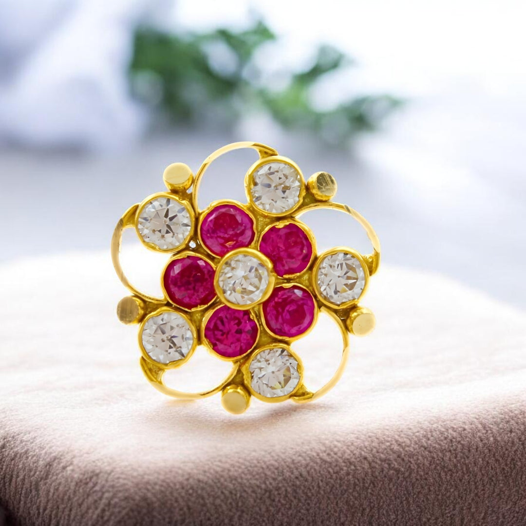 18K Real Gold Pink White CZ Nose stud nose ring Push Pin