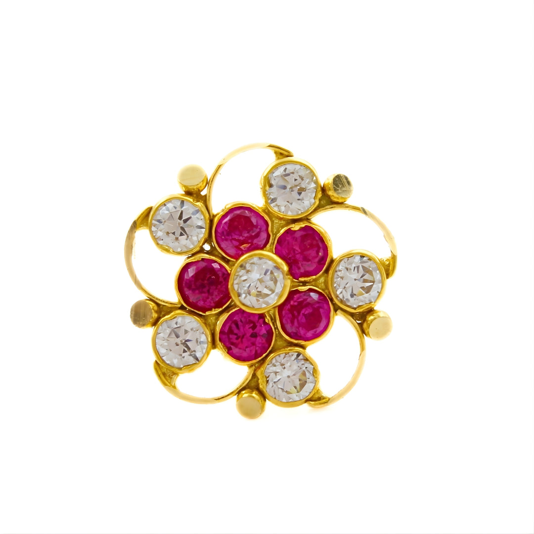 18K Real Gold Pink White CZ Nose stud nose ring Push Pin