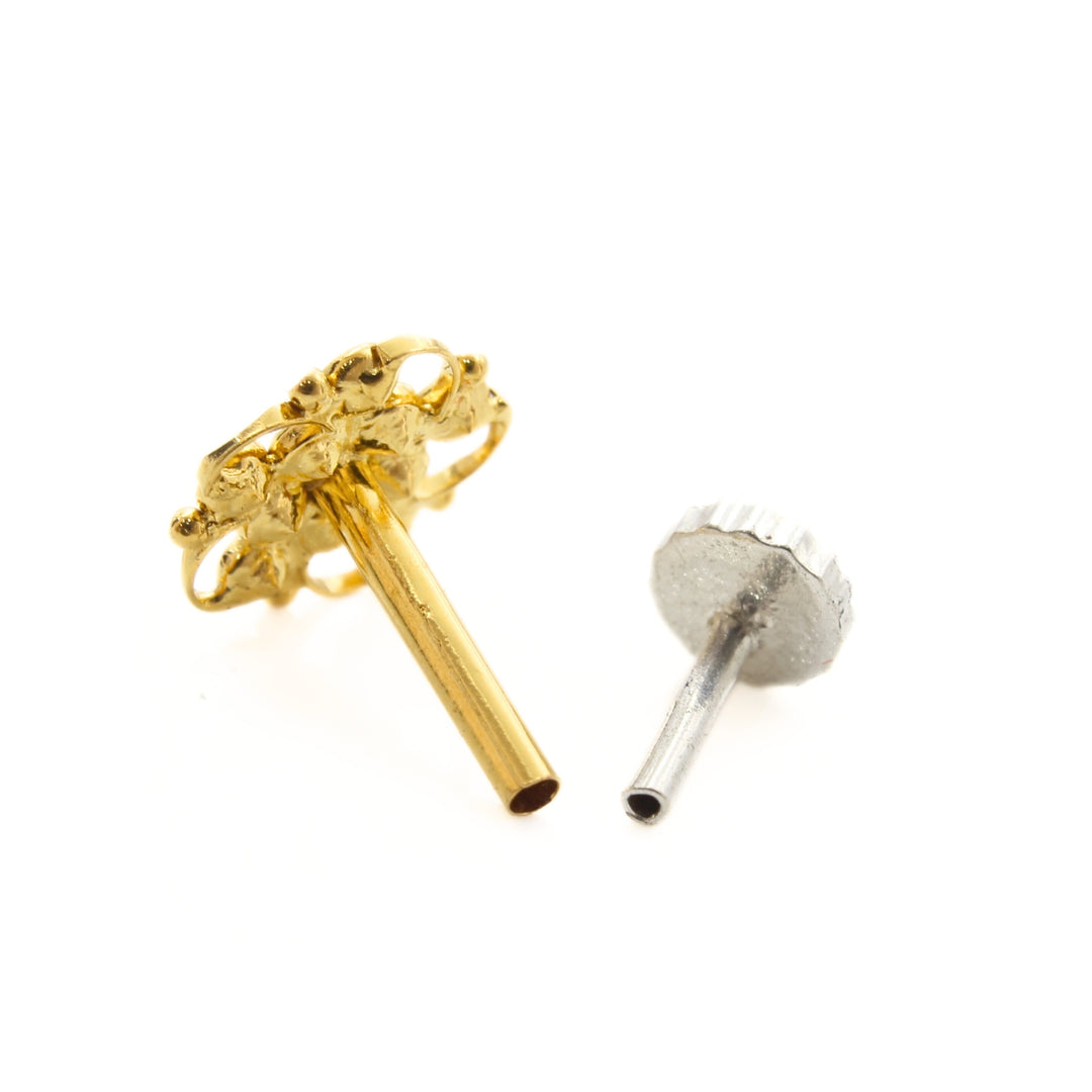 18K Real Gold Pink White CZ Nose stud nose ring Push Pin