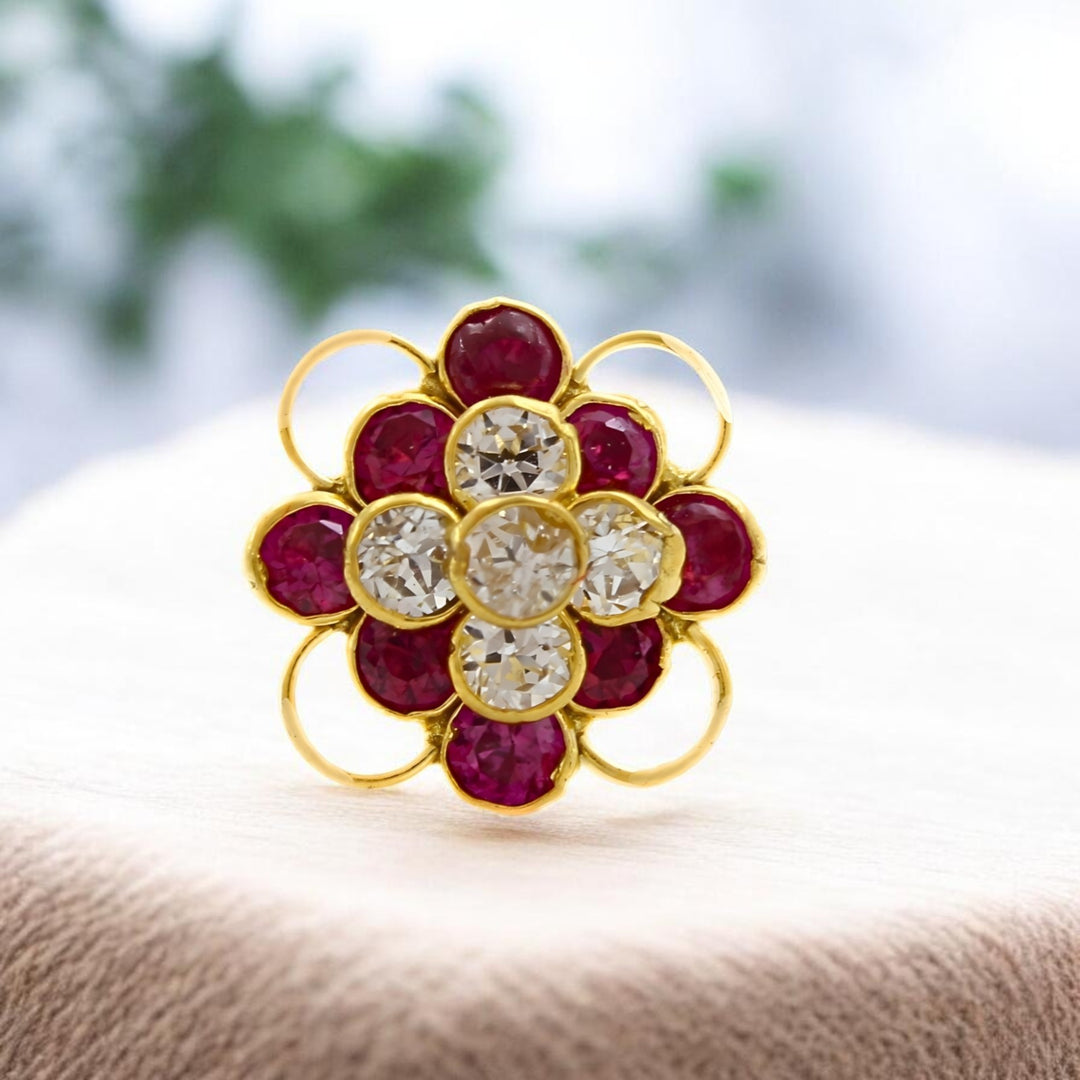18K Real Gold Pink White CZ Cluster Nose stud nose ring Push Pin