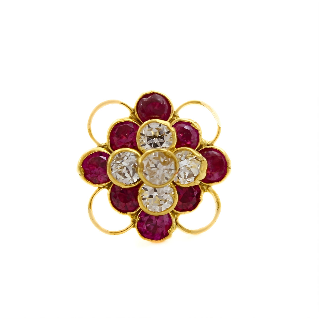 18K Real Gold Pink White CZ Cluster Nose stud nose ring Push Pin