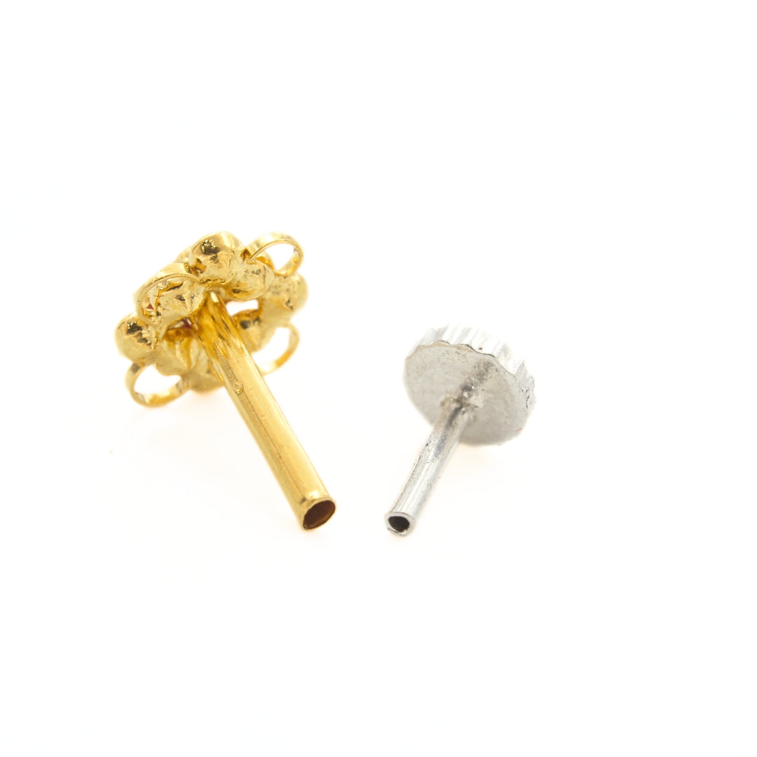 18K Real Gold Pink White CZ Cluster Nose stud nose ring Push Pin