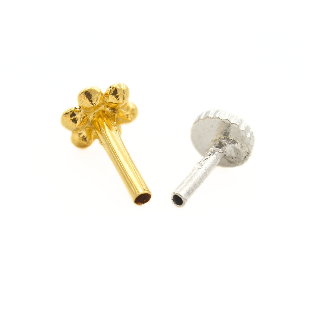 18K Real Gold Black and White CZ Flower Nose Stud