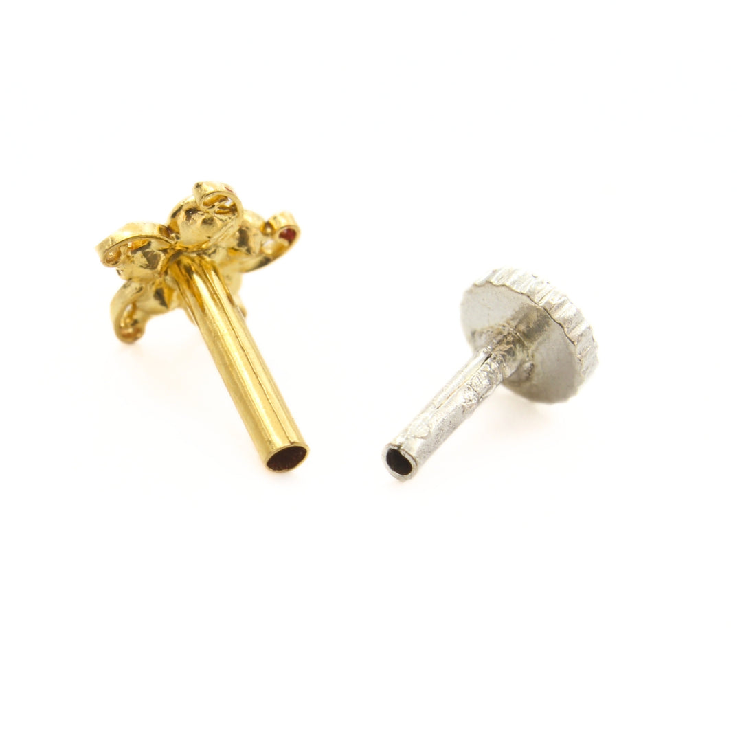 Star design 18K Real Gold White CZ Nose stud nose ring Push Pin