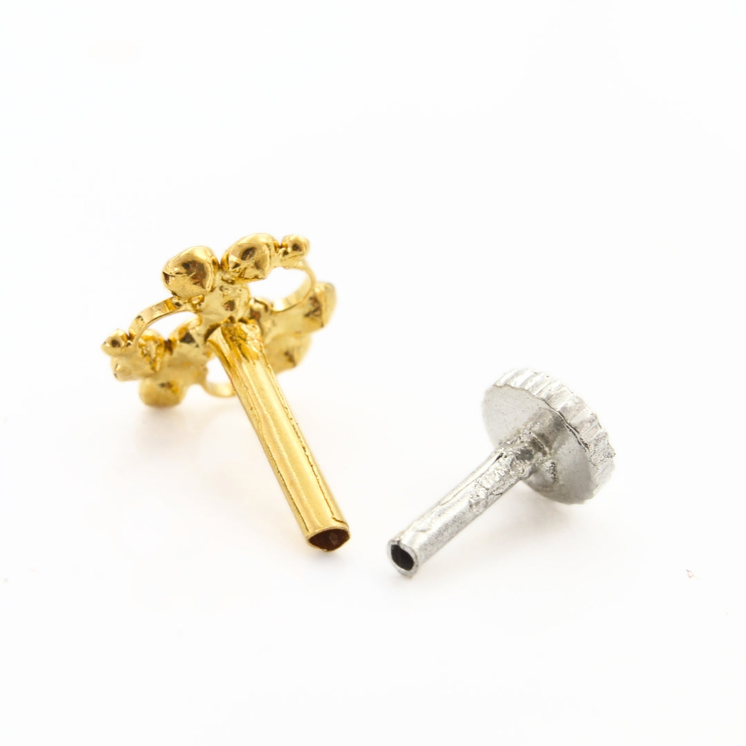 18K Real Gold Floral Bloom Cluster White CZ Push Pin Nose Stud