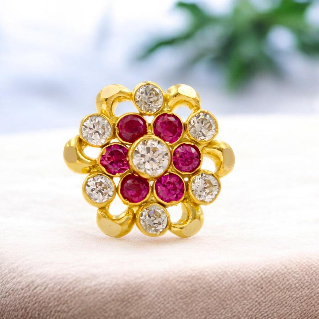 Cute 18K Real Gold Pink and White CZ Push Pin Nose Stud