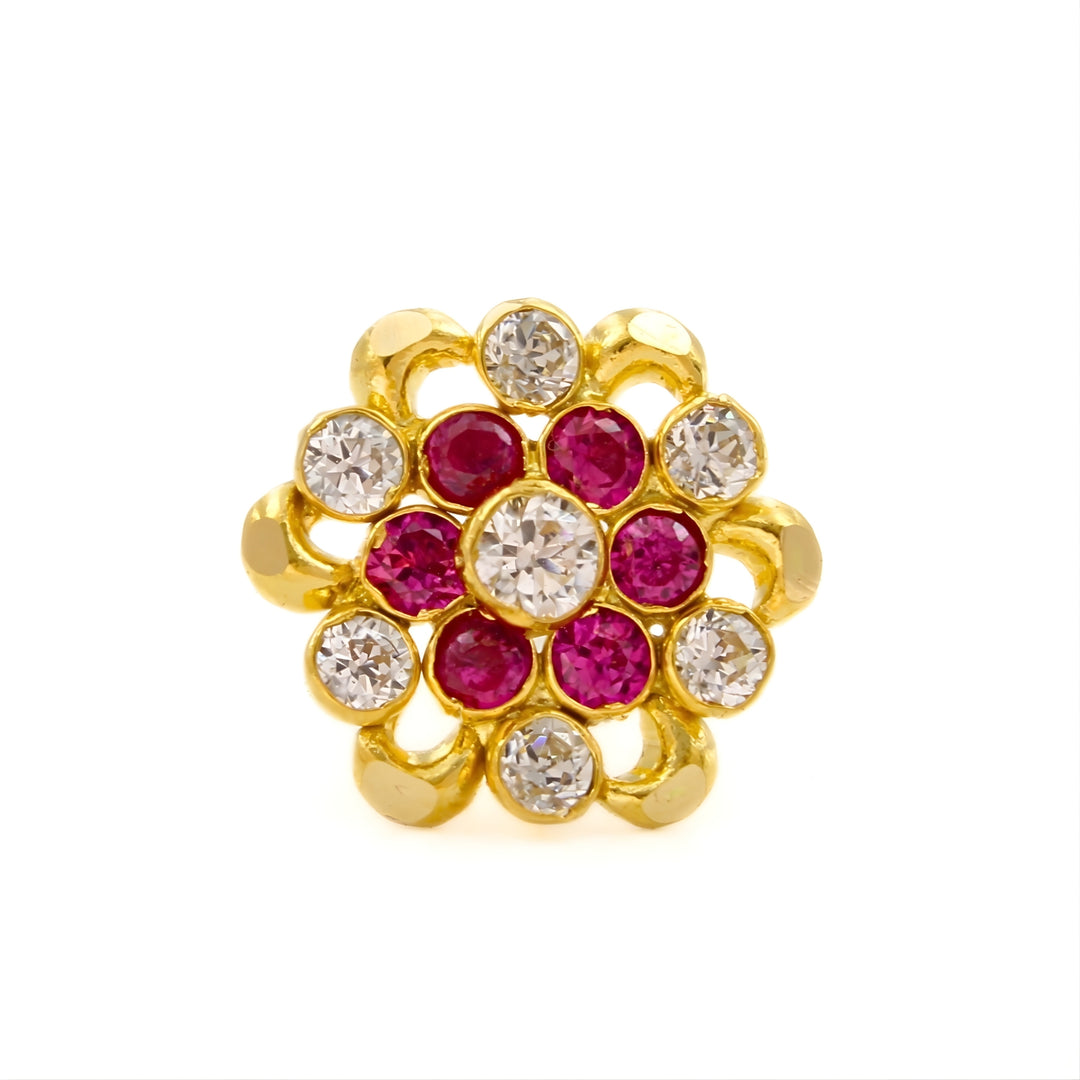 Cute 18K Real Gold Pink and White CZ Push Pin Nose Stud