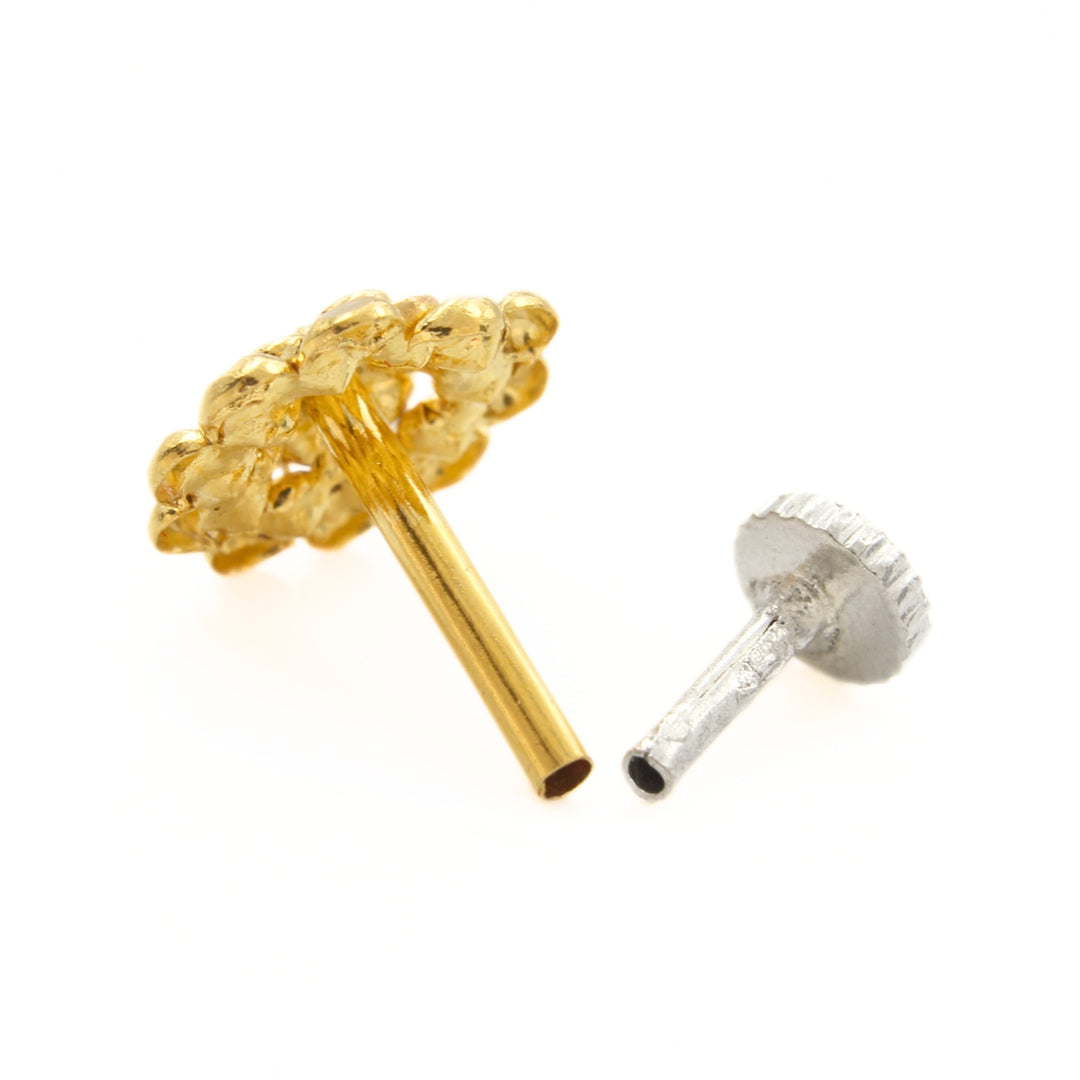 Cute 18K Real Gold Pink and White CZ Push Pin Nose Stud