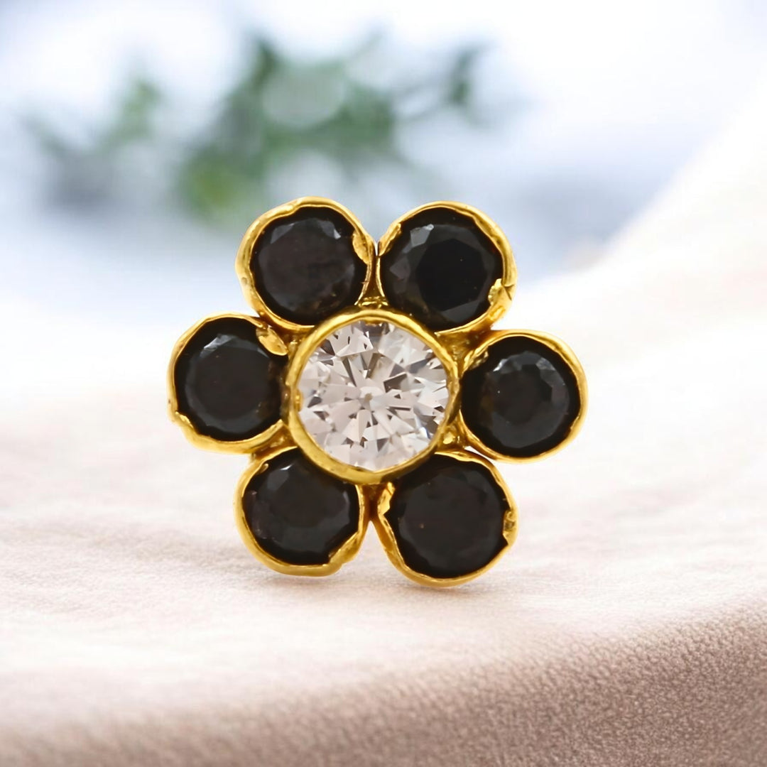 Floral 18K Real Gold Black White CZ Nose stud nose ring Push Pin
