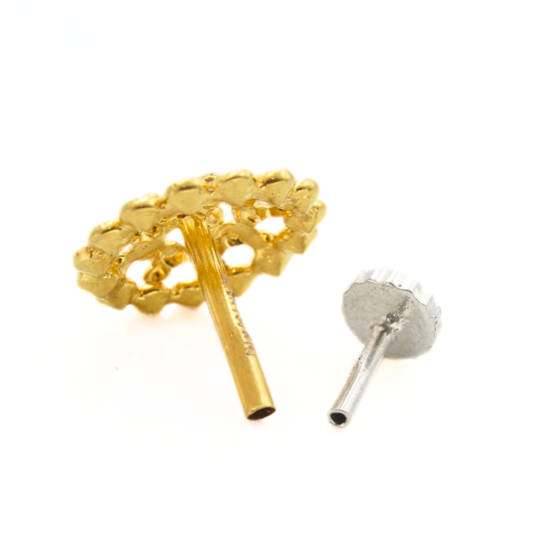 18K Real Gold White CZ Push Pin Mandala Nose Stud
