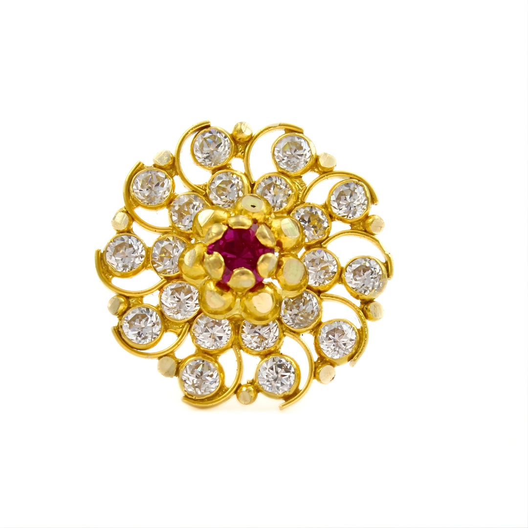 18K Real Gold Pink White CZ Nose Ring Push Pin Sunburst Nose Stud