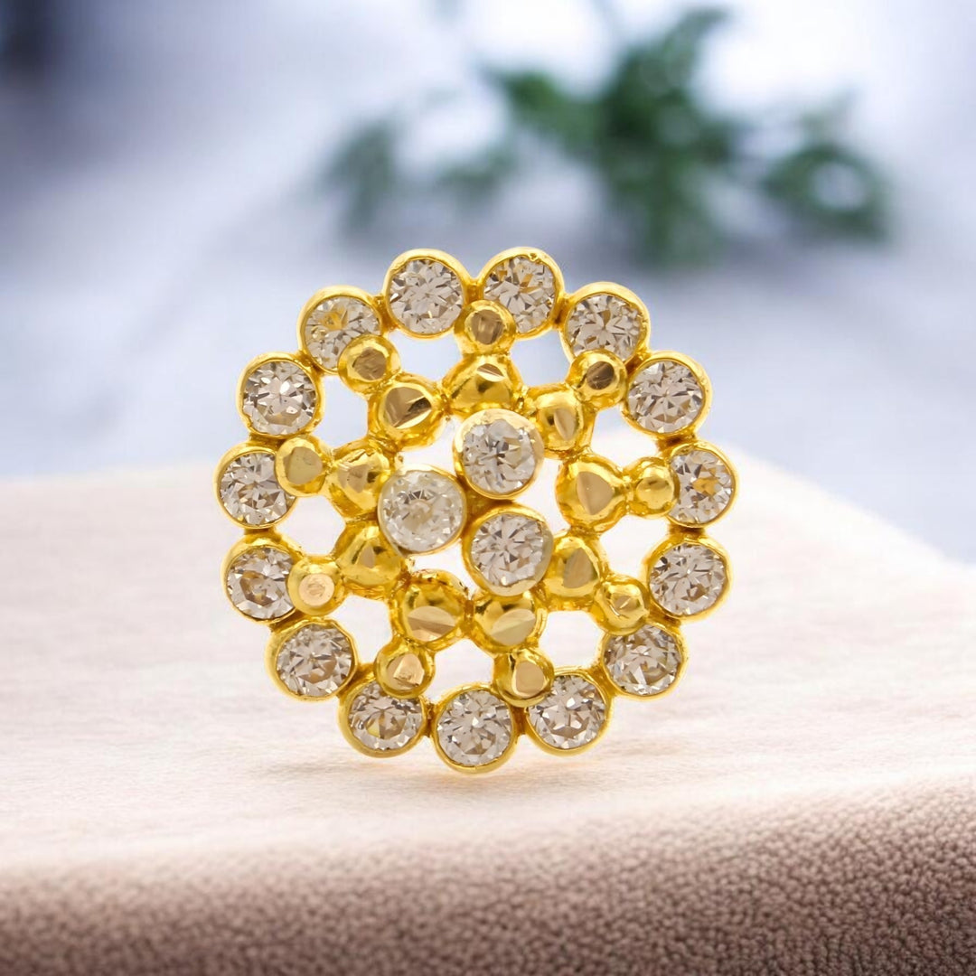 18K Real Gold White CZ Floret Nose Ring Push Pin Nose Stud
