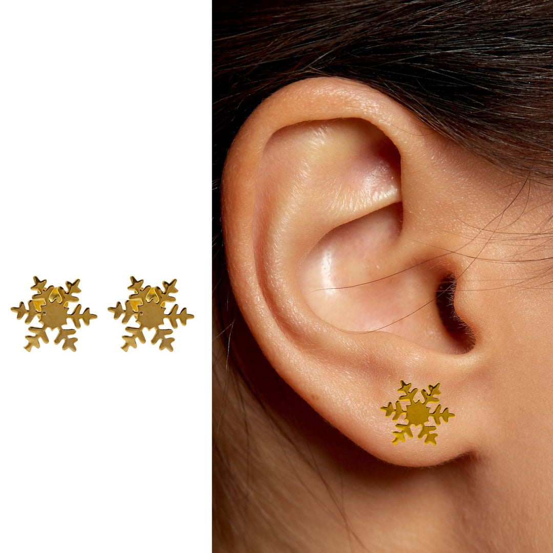 18K Real Gold women Snowflake Nose stud cum Earring Gold Screw Back